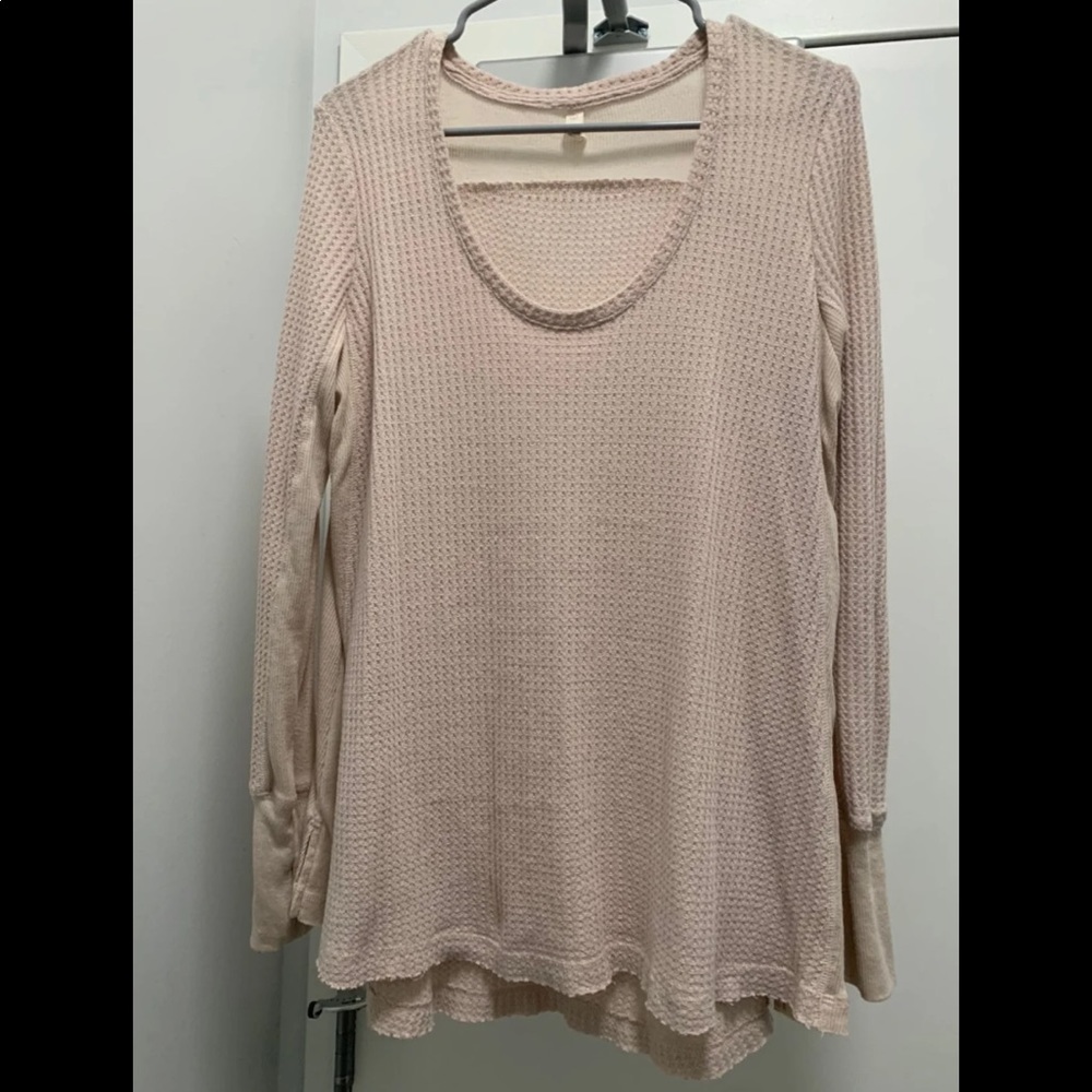 Waffle Knit Long Sleeve Cream Flowy Top Large